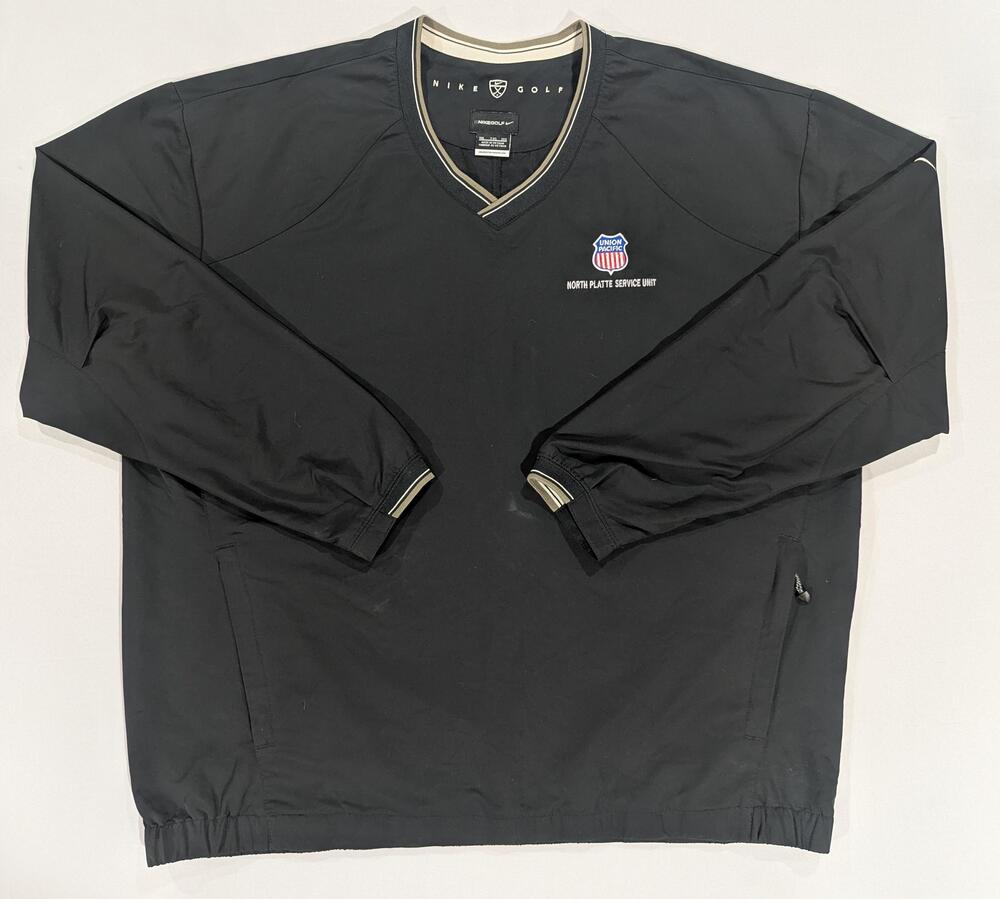 Nike Golf Jacket Mens 2XL Black Pullover Windbreaker Union Pacific Logo Railroad
